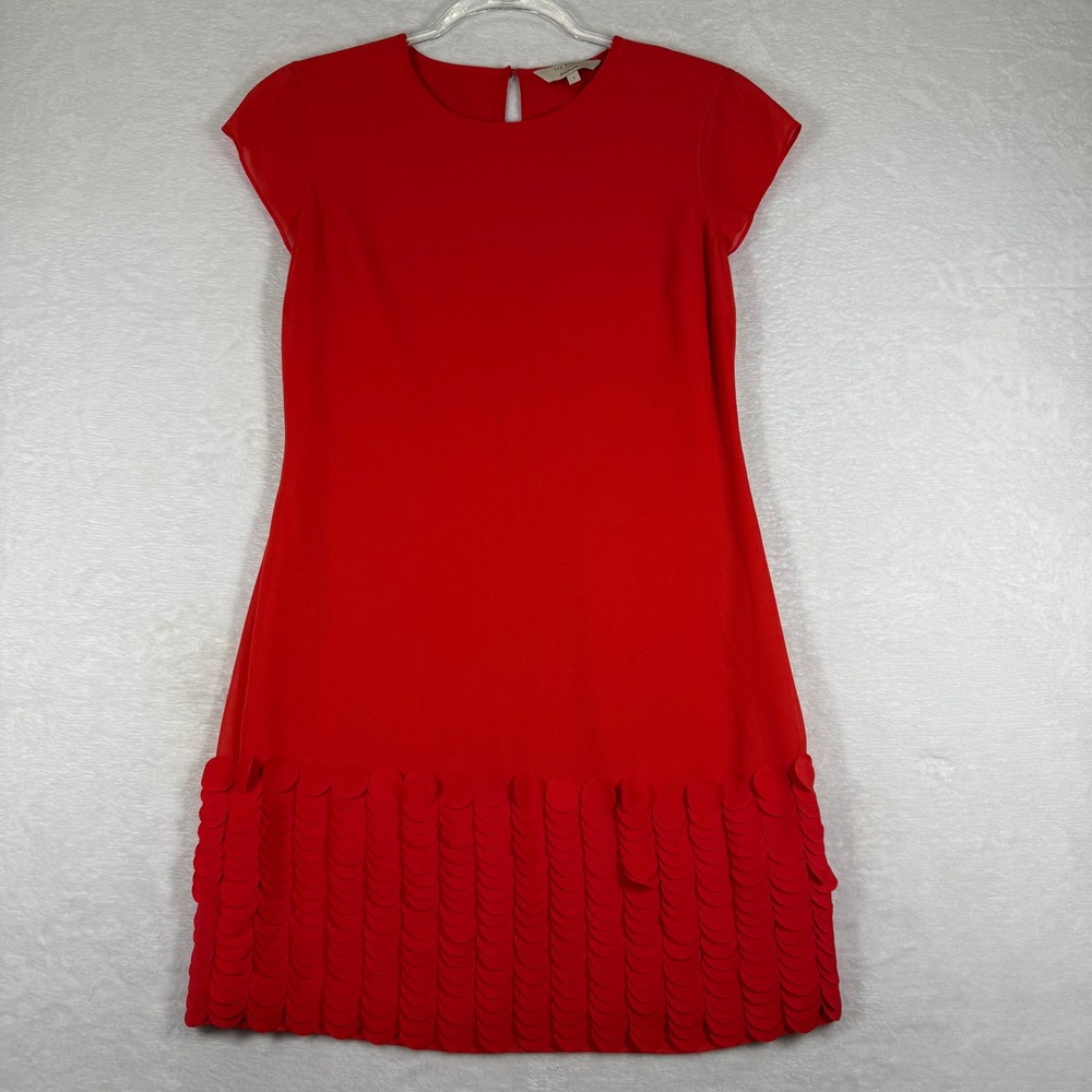 Ted Baker London Glana Red Scalloped Hem Cap Sleeve Shift Dress Size 1 US 4